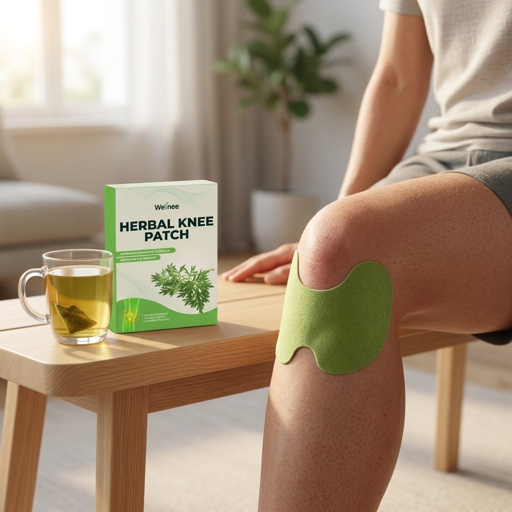 Wellnee customer using the knee relief patch